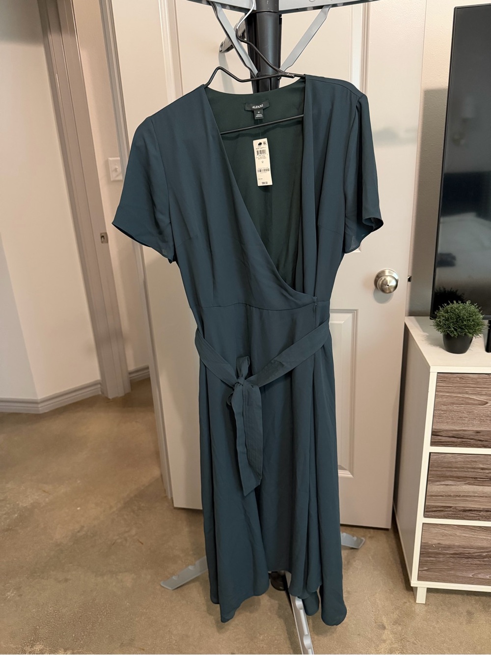 Alfani Teal Wrap Midi Dress with Tie Waist